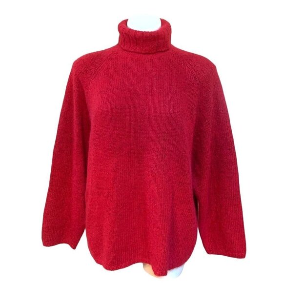 Vintage NEW Sigrid Olsen Red Wool Sweater 90s Oversized Boxy Angora